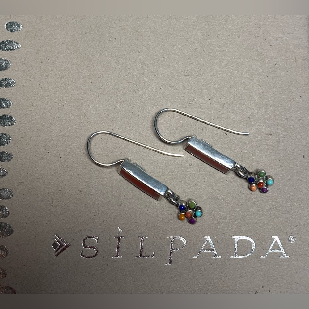 SALE Silpada Sterling Silver Spiney Oyster Multi-Stone Flower Dangle Earrings